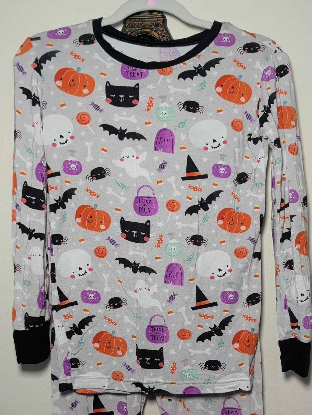 Little Sleepies Bamboo Pajama Set Halloween Print Gray Black Orange Size 7/8